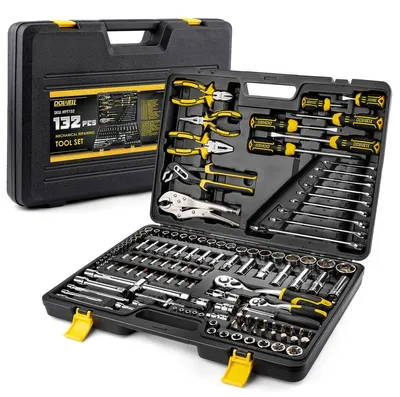 Produktbild von Werkzeugset 132-teilig Werkzeugkoffer Steckschlüsselsatz - 1/4", 3/8" und 1/2" Antrieb - Ratschenkasten Handwerkzeug für Auto und Motorrad