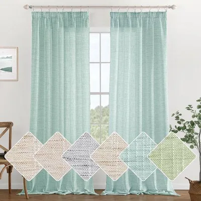 Image de Rideaux Unyqoos® Élégants, aspect lin, avec bande de plis, lot de 2, 140 x 245 cm, 70% polyester/30% lin – occultants, idéaux pour les salons et les chambres
