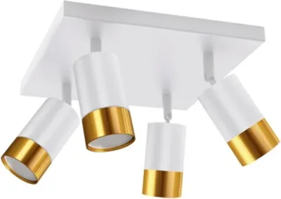 Produktbild von Deckenleuchte 4 verstellbare Spots quadratisch WEISS und GOLD für GU10 Glühbirnen