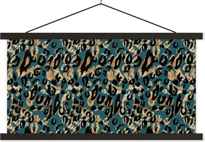 Produktbild von MuchoWow® Textilposter Pantherdruck - Türkis - Braun 60x30 cm mit schwarzem Rahmen - Textilien