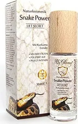 Produktbild von MyGlamy vegane Naturkosmetik Snake Power LIFT SERUM für Gesicht, Hals, Dekolleté, Augen - Anti-Falten Feuchtigkeitspflege Hyaluron 7% Schlangengift -Kurkuma -Hyaluronsäure, Anti Age Elixir (30 ml)