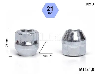 Obrázok produktu pre Kuželová matica M14x1,5, otvorená, kľúč 21, D21D, výška 25 mm