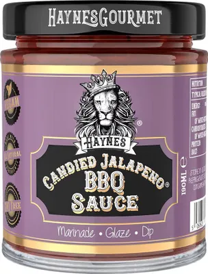 Produktbild von Haynes Gourmet Candied Jalapeno BBQ Sauce - Sehr scharf, mit kandierten Jalapeños