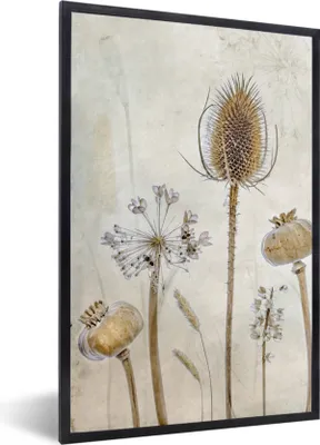 Produktbild von MuchoWow® Gerahmtes Poster Blumen - Aquarell - Stilleben - Braun - Vintage 60x90 cm - Poster mit Schwarzem Bilderrahmen Wandposter Rahmen Foto Bilder - Kunst