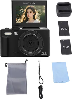 Produktbild von 5K-Digitalkameras für die Fotografie, 75 MP HD, 18-facher Zoom, Autofokus, WiFi-Videokamera mit 3-Zoll-Klappbildschirm, 32 GB Speicherkarte, für Reise