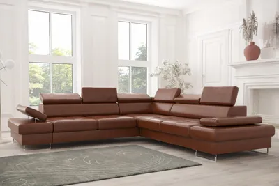 Produktbild von Ecksofa GALAXY MAX Große Echtleder Couch 280x280 mit Schlaffunktion und Bettkasten, Braun - Rechts