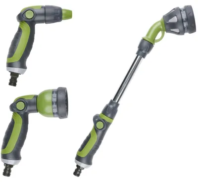Image de Kinzo Ensemble de 3 têtes de pulvérisation pour tuyau d'arrosage - Pistolet pulvérisateur, pistolet pulvérisateur et tête de pulvérisation extensible 15" - 8 niveaux de pulvérisation - raccord pour tuyau d'arrosage - vert/noir