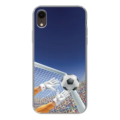 Produktbild von MuchoWow® Handyhülle Schutzhülle Hülle für iPhone XR Eine Illustration eines Torwarts, der den Fußball stoppt - Junge - Mädchen - Kind Silikon Softcase Handy Hülle - Schutzdeckel