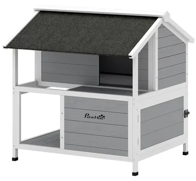 Produktbild von PawHut Katzenhaus aus Holz, Isolierte Katzenhöhle mit zu öffnendem Dach Kissen