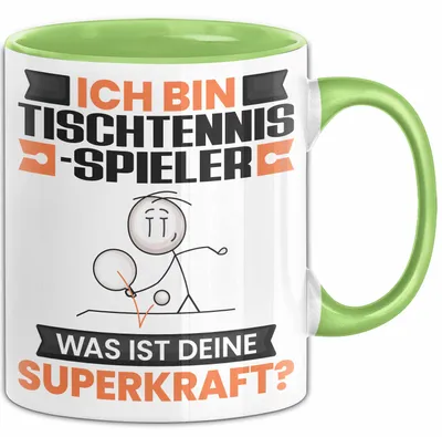 Produktbild von Tischtennisspieler Tasse Geschenk für Tischtennisspieler Geburtstag Lustiger Spruch Kaffee-Becher Was Ist Deine Superkraft (Grün)