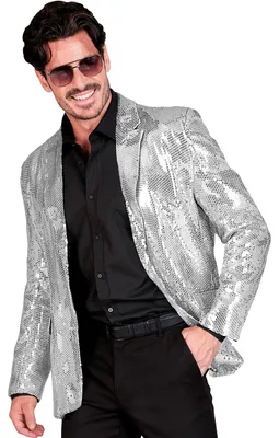 Image de Blazer à paillettes pour homme argent XXL