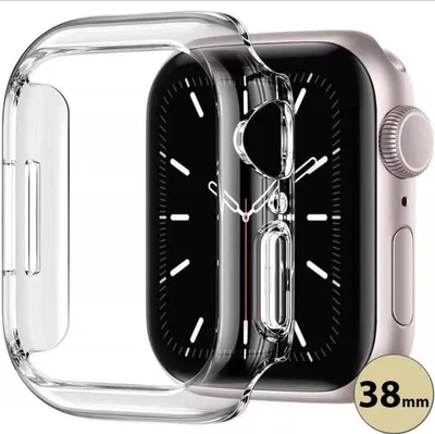 A clear protective case is shown over an Apple Watch.