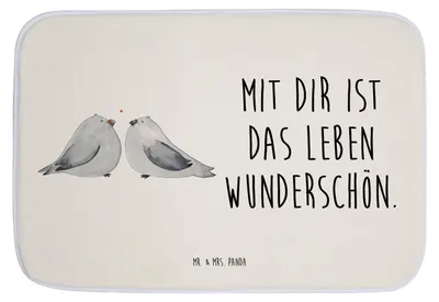 Produktbild von Mr. & Mrs. Panda Badvorleger Turteltauben Liebe - Weiß - Geschenk, Freundin, Badematte, Badezimmerteppich, glücklich, Hochzeit, Freund, duschmatte, Duschvorleger