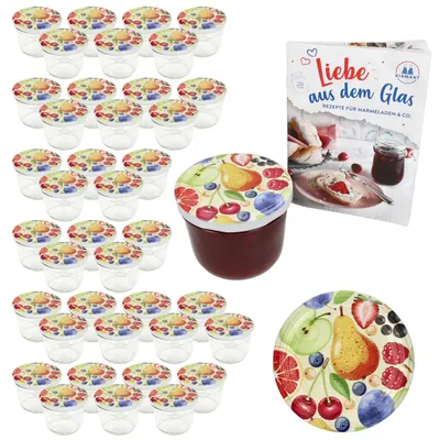 Produktbild von 40er Set Sturzglas 230ml Einmachglas TO82 Comic-Obst Deckel DiamantZucker-Rezept