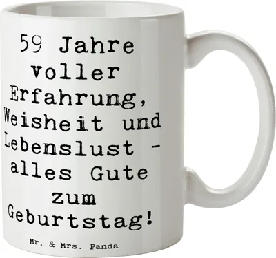 Produktbild von Mr. & Mrs. Panda Teetasse Spruch 59. Geburtstag - Weiß - Geschenk, Geburtstagsgeschenk, Wertschätzung, Freude, feiern, Happy Birthday, Weisheit, haferl, Kaffeebecher