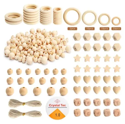 Hölzerne Bastelkralen-Set, 307 Stück, 4 Größen, Naturholz