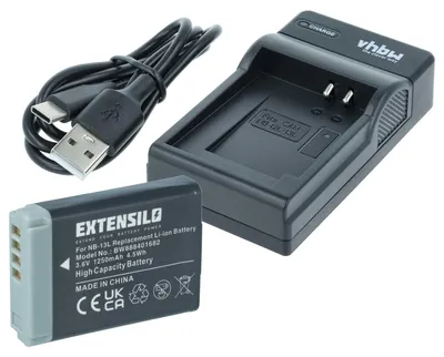 Produktbild von EXTENSILO Ladezubehör-Set kompatibel mit Canon PowerShot SX620HS, SX730HS, SX740HS, SX720HS Kamera - 1x Ladeschale, 1x Akku, 1x USB-A / USB-C Kabel