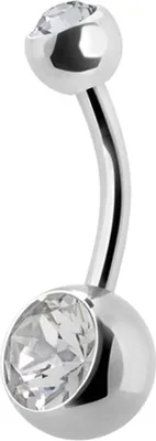 Produktbild von Karisma Bauchnabel Double Jewelled Piercing Titan G23 Banana 5/8mm Kugeln Kristall Steine - Weiss.TJBL2S - 10.0 Millimeter