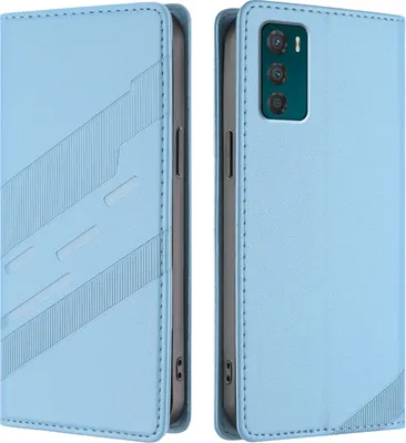 Produktbild von Hülle für Motorola Moto G42 4G, Kunstleder Brieftaschen Handyhülle mit Kartenfach und Standfunktion Hellblau