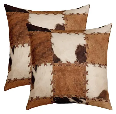 Productafbeelding van Kussenhoezen met koeienhuidmotief, patchwork, 45x45 cm, 2 stuks, bruin en wit