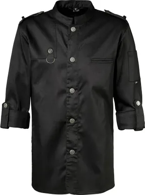 Produktbild von Kochjacke Bikerstyle, Langarm verstellbar, Druckknöpfe, Fb. schwarz, Gr. XS : XS : 65% Polyester 35%Baumwolle 220 g/m² : schwarz