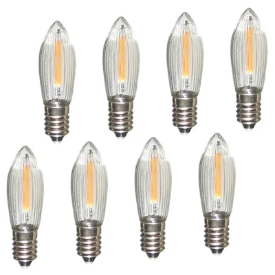 Produktbild von Erzgebirgslicht - AUSWAHL - 8 Stück LED Filament Topkerze 14-55 V 0,1 W für INNEN, für 4-16 Brennstellen E10 Riffelkerze Ersatzbirne Glühbirne Glühlämpchen für Lichterketten Pyramide Schwibbogen
