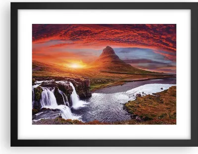 Produktbild von Gerahmtes Poster - Schwarzer Rahmen - Kirkjufell Wasserfall Berg - 40x30 cm - Wand Bild - Wanddeko - Wandbilder - Kunstposter - Wandposter - Bilderrahmen - Bilder - Kunstdruck - P2BAA40x30-4704