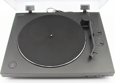 A top-down view of a Sony turntable.