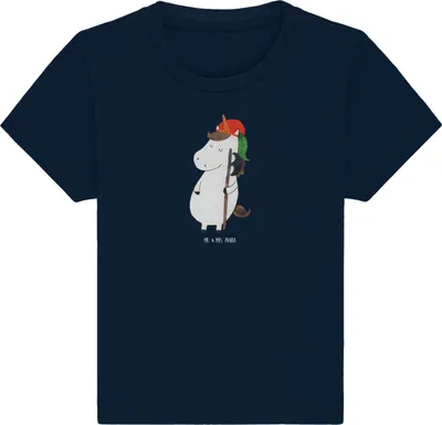 Produktbild von Mr. & Mrs. Panda Babyshirt Einhorn Junge 6. - 12. Monat - French Navy - Geschenk, Öko Baby T-Shirt,  Shirt, Einhörner, Unicorn, Baumwolle, Mittelalter, Organic, Bube