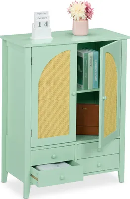 Zdjęcie produktu dla relaxdays Turkusowy kredens o wyglądzie rattanu