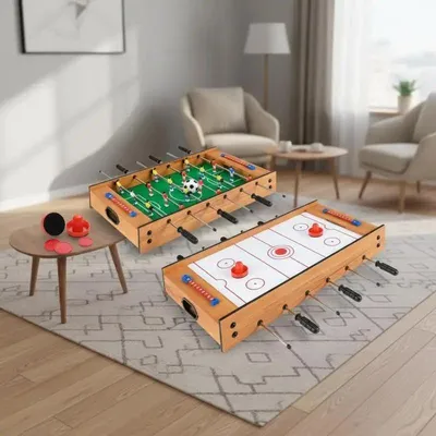 Productafbeelding van Tafelvoetbal- en luchttafelhockey spel, 2-in-1, met accessoires