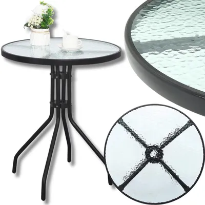 Zdjęcie produktu dla Stolik Ogrodowy Kawowy na Taras Balkon Czarny Okrągły Szklany 60cm PALMA