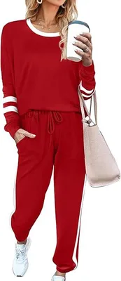 Immagine prodotto di Set tuta da allenamento da donna, casual, a due pezzi, calda ed elegante, rosso, taglia L