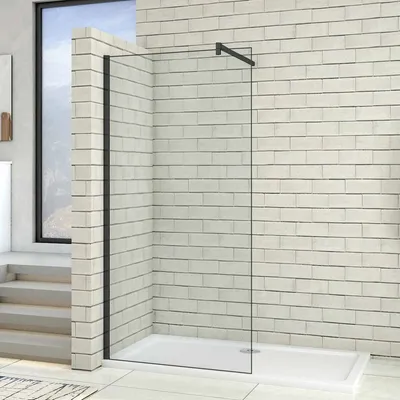 Produktbild von 140x200cm Schwarzrahmen Walk in Duschkabine Duschwand +F Form 90cm Stabilisator 8mm NANO ESG-Glas Duschabtrennung Duschtrennwand
