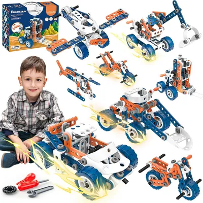 Produktbild von Konstruktionsspielzeug Geschenke fuer Kinder, STEM Gebaeude Kit Bausteine Spielzeug fuer Jungen und Maedchen Baukasten Paedagogische Lernspielzeug ab 4,5,6,7,8,9,10 Jahre,Orange