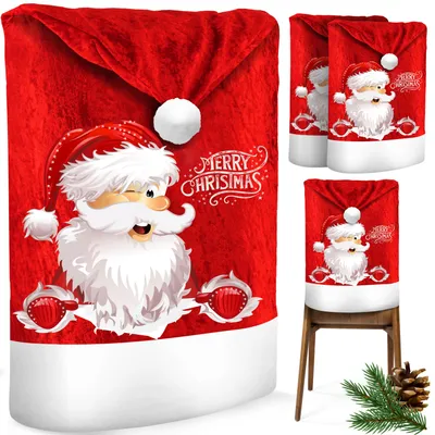 Produktbild von KESSER® Premium Weihnachtsstuhlüberzug Set Stuhlhussen für Weihnachten Nikolausmütze Stuhlbezug Husse Weihnachtsdeko für Stühle Überzieher, Rot / Weiß, 2 Stück - Weihnachtsmann