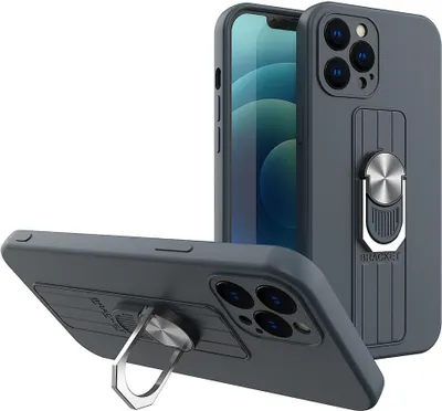 Produktbild von Ring Case Silikonhülle mit Fingergriff und Ständer für iPhone 13 dunkelblau