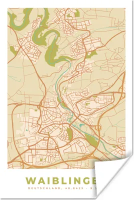 Produktbild von MuchoWow® Poster Stadtplan - Waiblingen - Vintage - Stadtplan 40x60 cm - Plakate für die Wand - Poster Babyzimmer