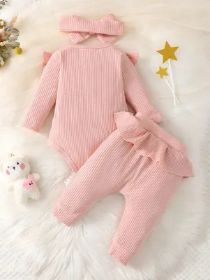 Produktbild von Famanu Baby Bodysuit, Hose und Haarband Set mit Rüschen - Herbst 6 Monate