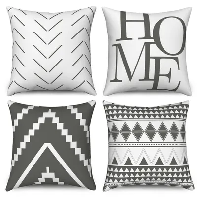 Immagine prodotto di Coperte per cuscini grigio/bianco, 50x50 cm, set da 4, in lino, motivo geometrico
