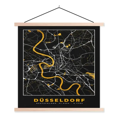 Produktbild von MuchoWow® Textilposter Düsseldorf - Stadtplan - Karte - Gold - Deutschland 40x40 cm mit holzfarbenen Rahmen - Posterleiste