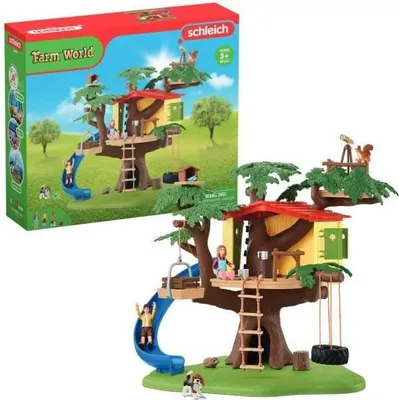 Produktbild von Abenteuer Baumhaus Spielset, 60 Teile, mit Schaukel, 2 Kinderfiguren, Tierfiguren, Schleich 42408