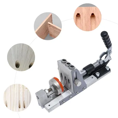 Produktbild von Pocket-Hole-Bohrlehre - Brettklemme - Spannbereich 12–36 mm - Für 9,5 mm Bohrer - Aluminium-Basis 15 mm - Silber