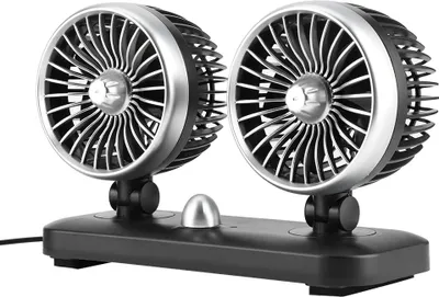 Obrázek produktu pro 12V univerzální elektrický ventilátor do auta s dvojitou hlavou 180 Otočný držák pro automatické chlazení vzduchu na palubní desce