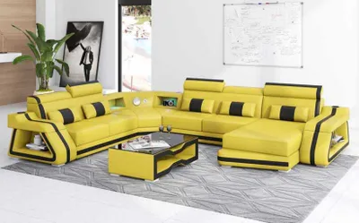Produktbild von Moderne XXL Sofa U Form Groß Ecksofa Ledersofa Gelb Kunstleder