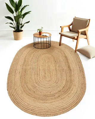 Image de carpetfine Tapis Jute Nele ovale couleur naturelle beige 200x290 cm tissé à la main en Jute | Tapis naturel moderne uni de style boho pour salon et chambre.
