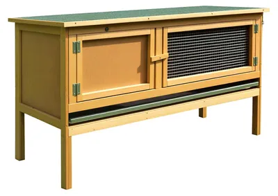 Produktbild von PawHut Hasenstall Kaninchenstall aus Holz mit aufklappbarem Dach 2 Türen Gelb