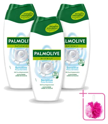 Image de 3 flacons de gel douche Palmolive Naturals pour peaux sensibles, 250 ml - Pack économique - 3 pièces