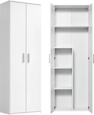Produktbild von mokebo® Mehrzweckschrank o. Besenschrank 'Der Lange', auch als Haushaltsschrank o. Putzschrank mit Staubsaugerfach für Akkustaubsauger (Max. 141x26x34 cm) in Weiß aus Holz in 60x180x34 (B/H/T in cm)
