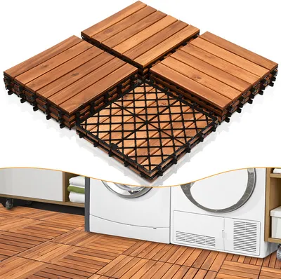 Zdjęcie produktu dla Fiqops płytki drewniane płytki tarasowe akacja 8m² 30x30cm płytki podłogowe płytki balkonowe drenaż ogrodowy płytki tarasowe click